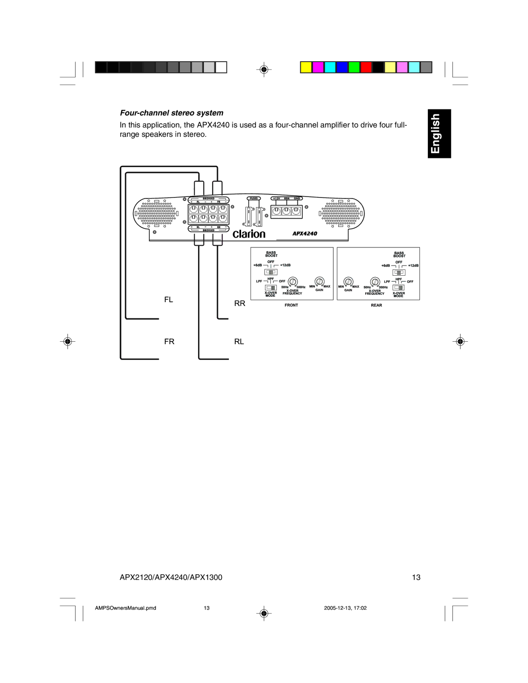 Clarion APX2120 owner manual Four-channel stereo system 