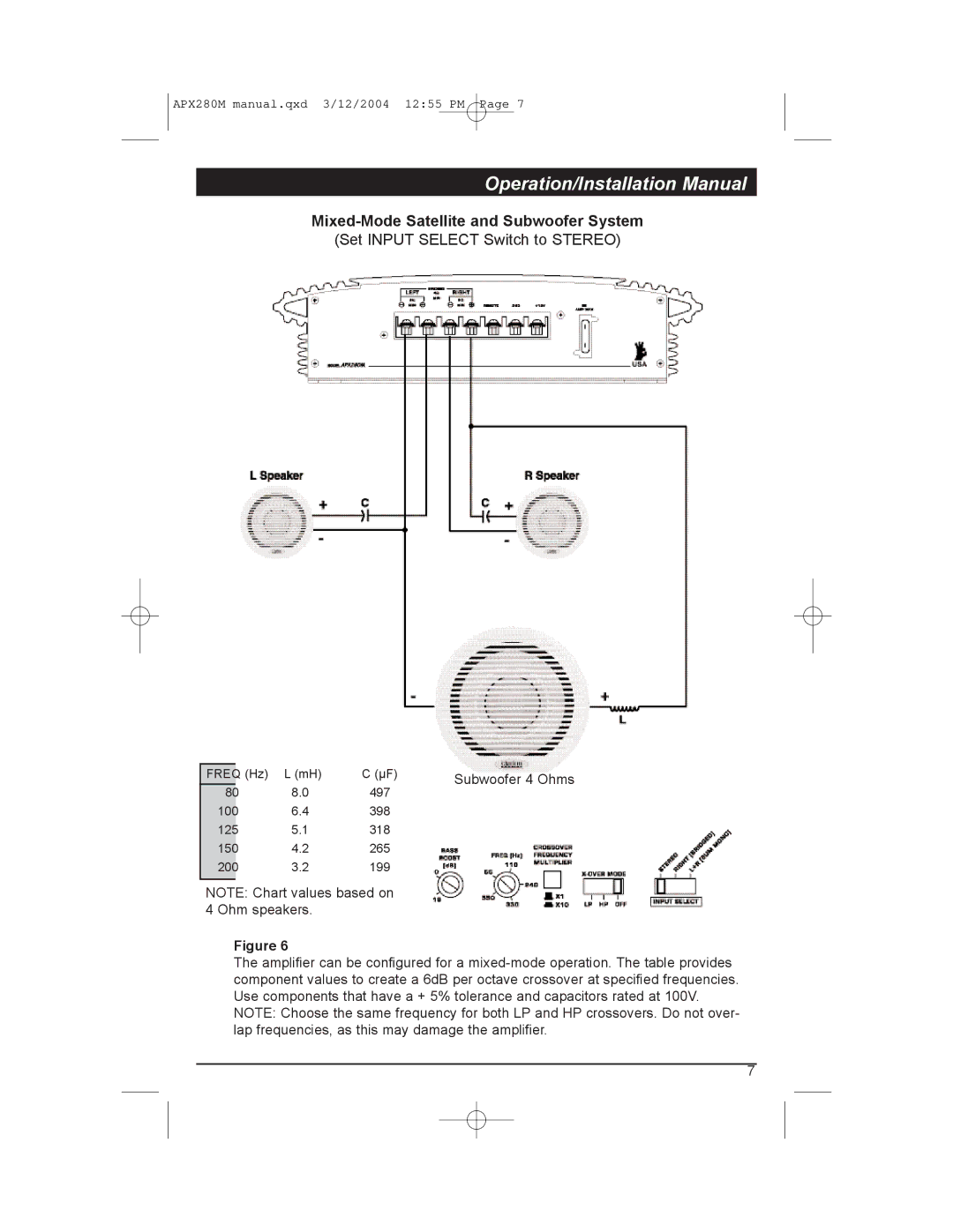 Clarion APX280M manual Mixed-Mode Satellite and Subwoofer System 