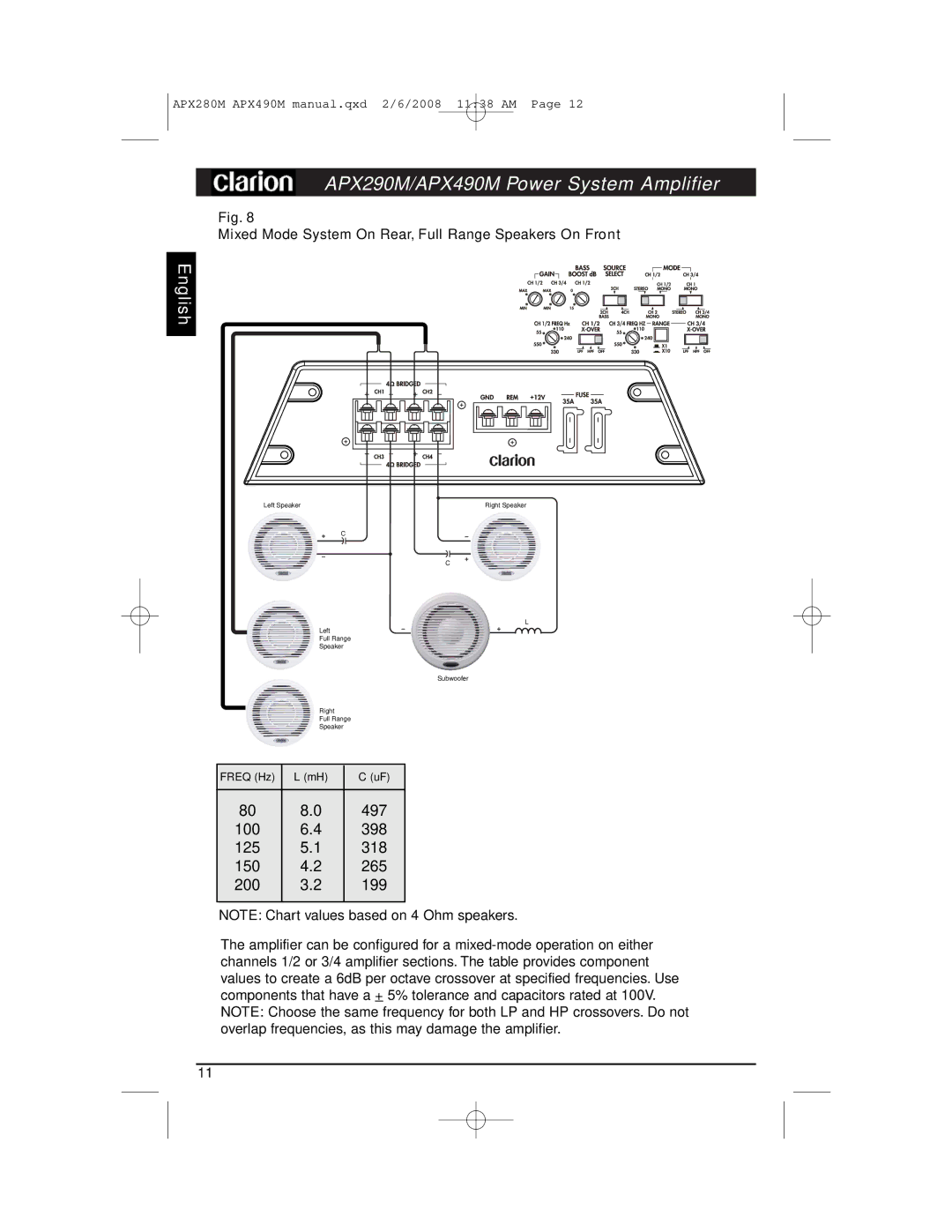 Clarion APX290M installation manual 497 