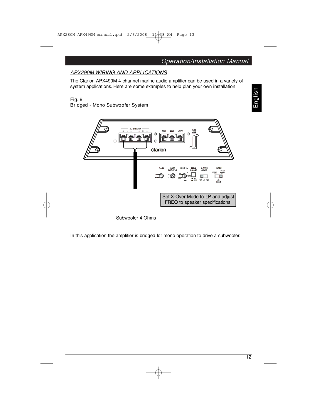 Clarion installation manual APX290M Wiring and Applications 