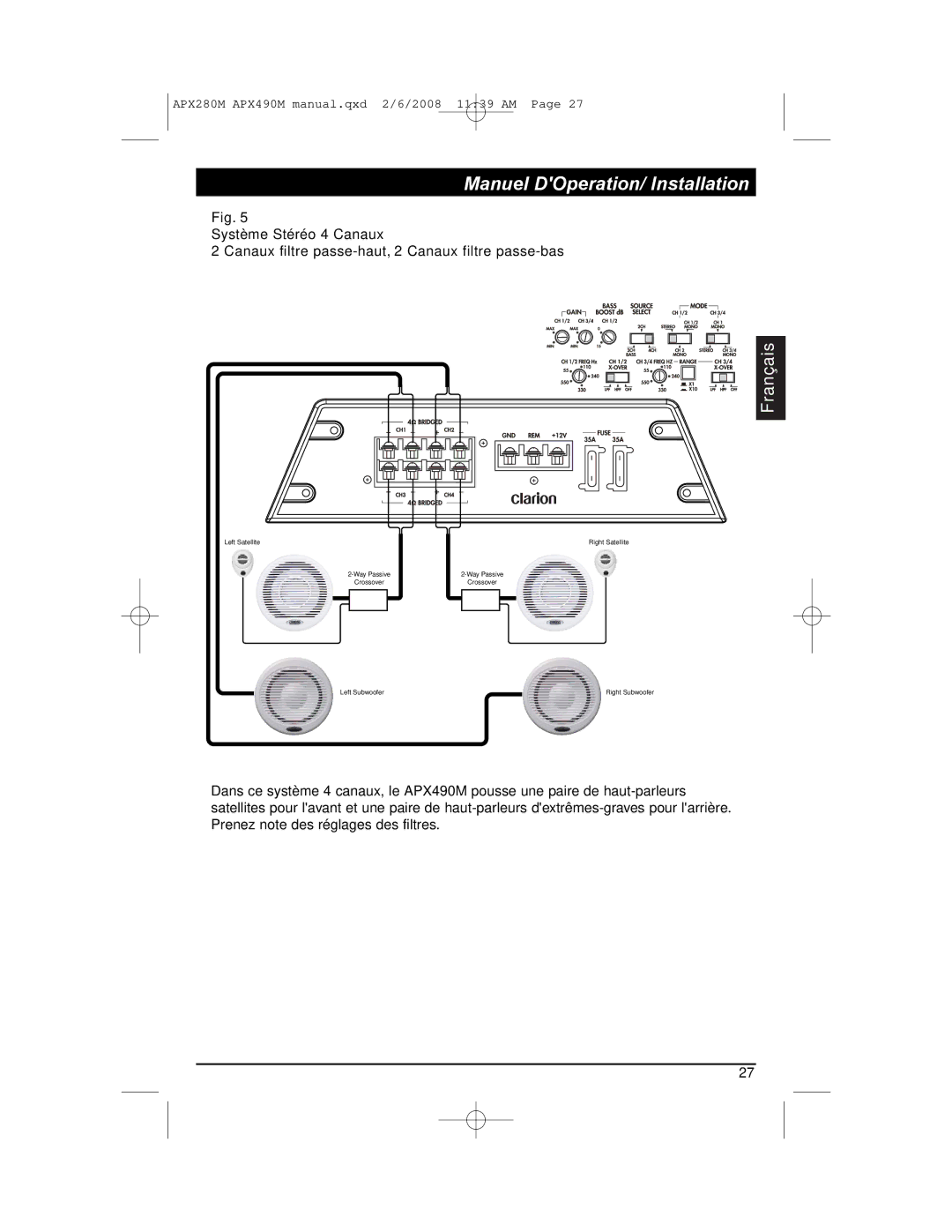 Clarion APX290M installation manual Left Subwoofer Right Subwoofer 