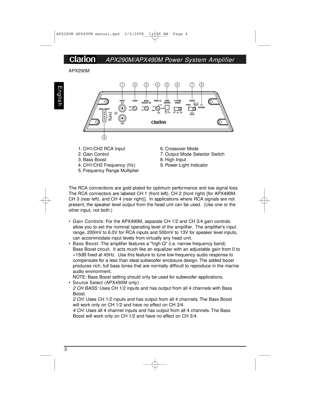 Clarion APX290M installation manual 