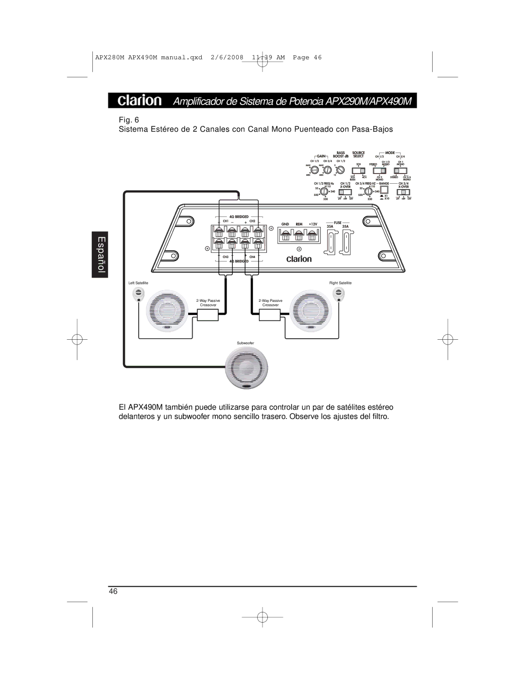 Clarion APX290M installation manual Subwoofer 