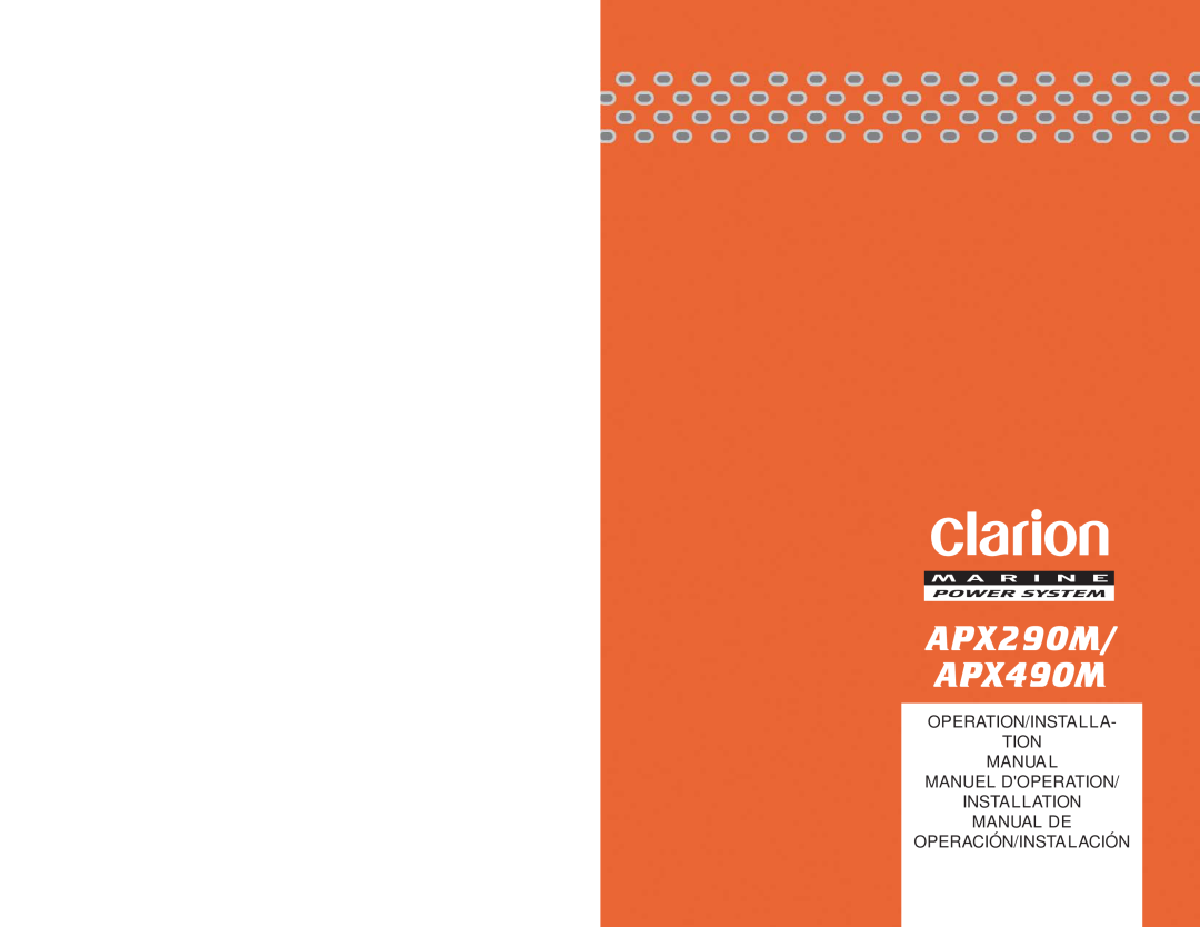 Clarion installation manual APX290M APX490M, Operation/Installa Tion Manua L Manuel Doperation 