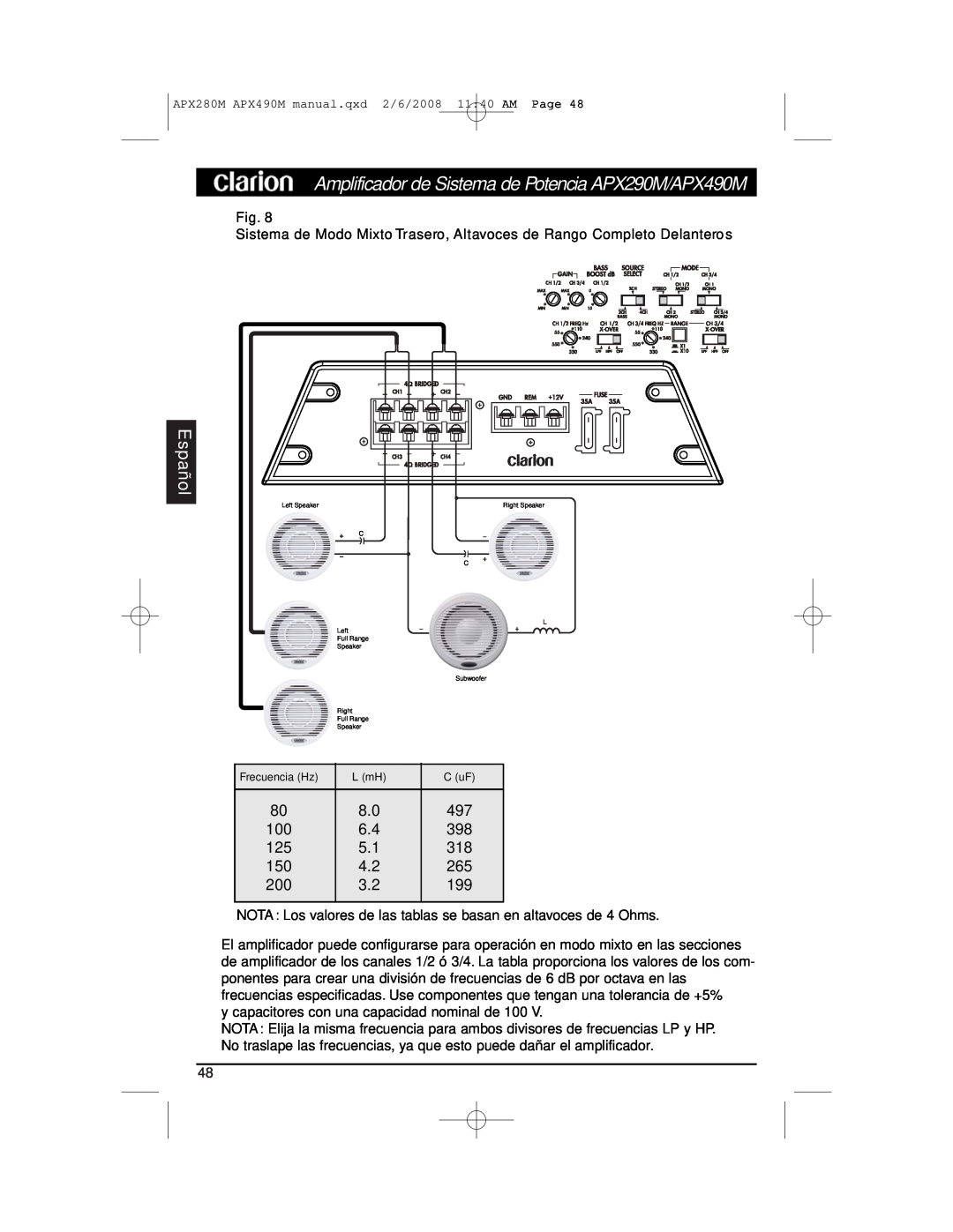Clarion APX290M installation manual Español 