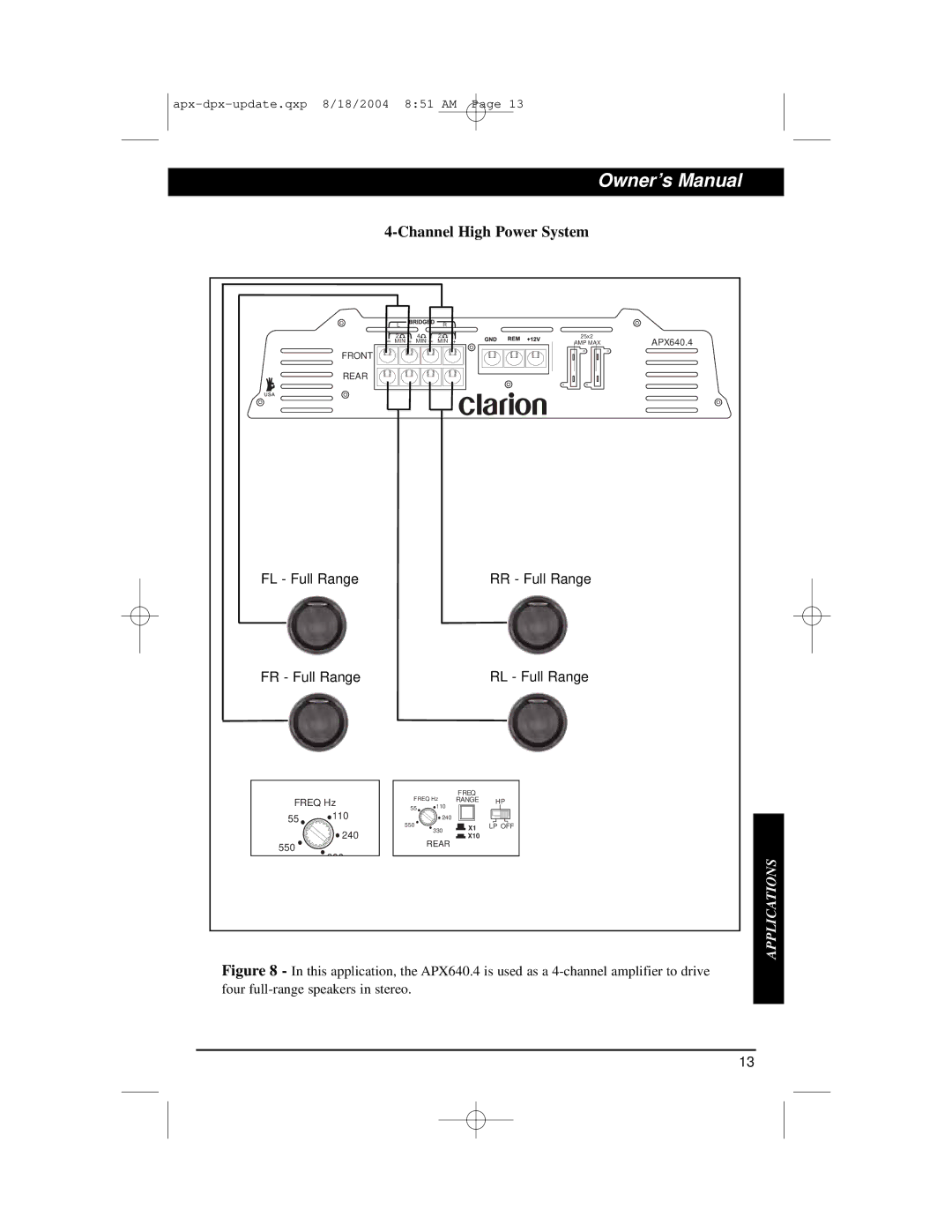 Clarion DPX1001.1, APX320.2, APX640.4, APX640.2 installation manual Channel High Power System 