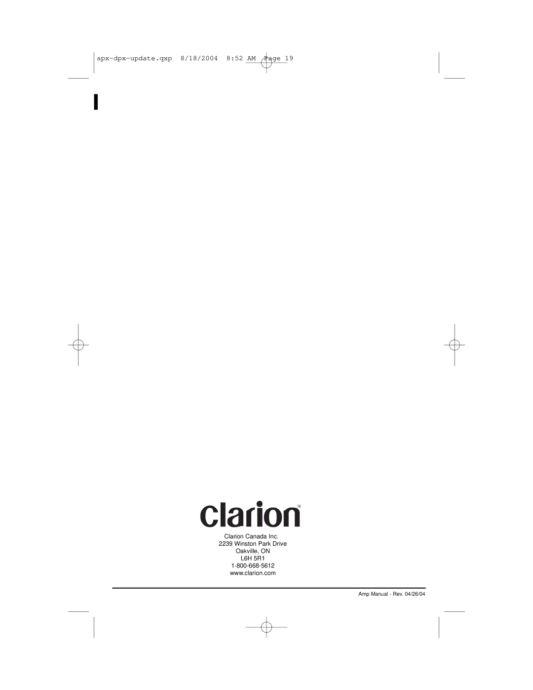 Clarion APX640.2, APX320.2, DPX1001.1, APX640.4 installation manual Clarion Canada Inc 