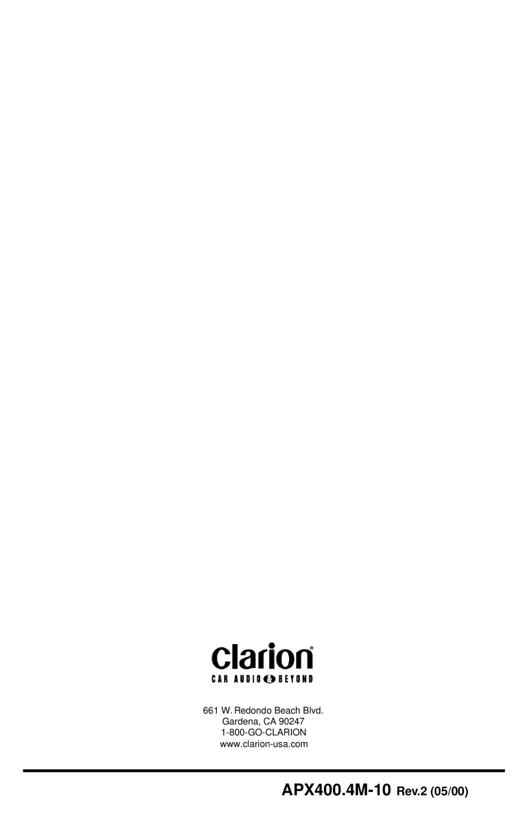 Clarion manual APX400.4M-10 Rev.2 05/00 