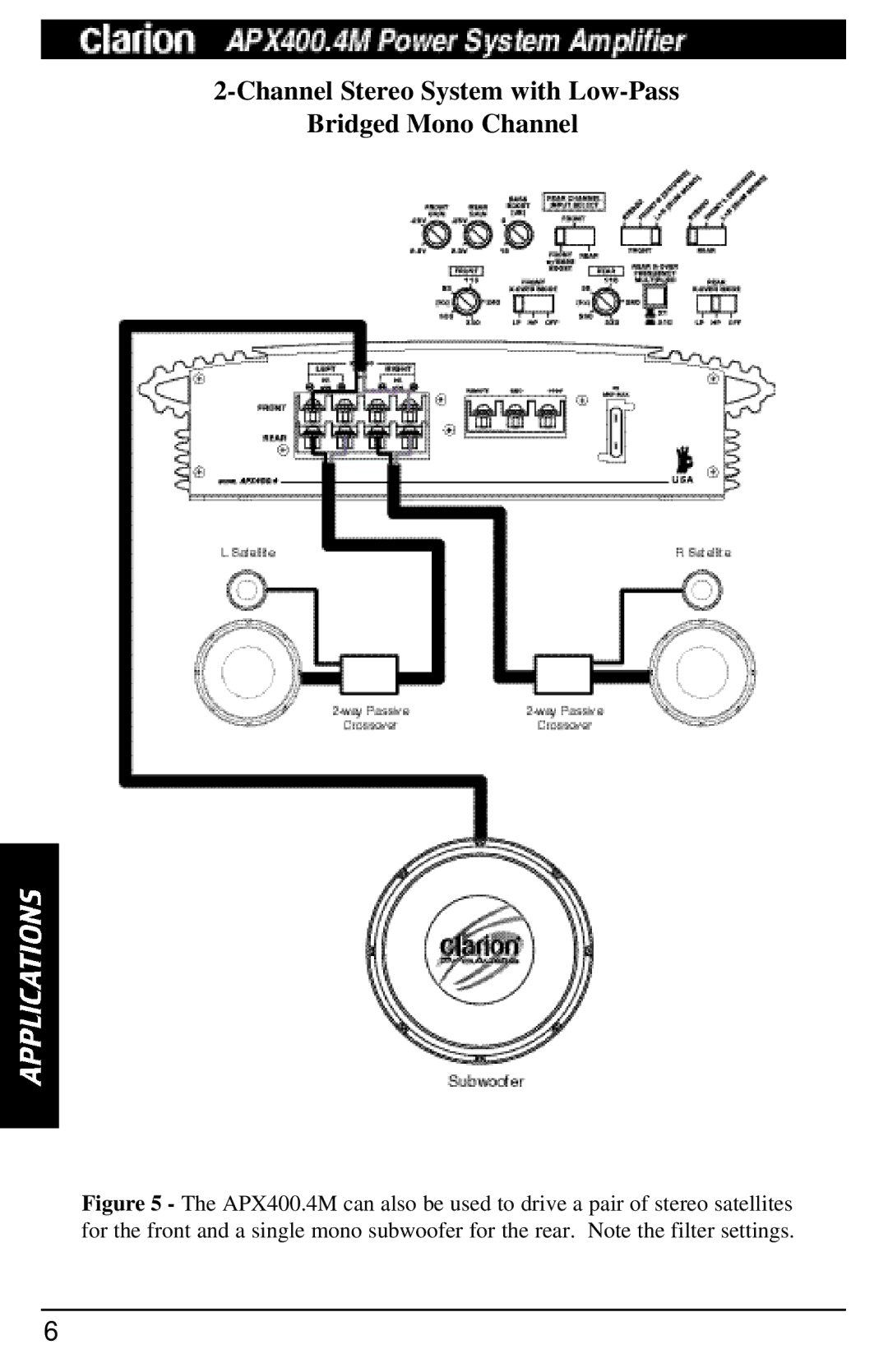 Clarion APX400 manual Channel Stereo System with Low-Pass Bridged Mono Channel 