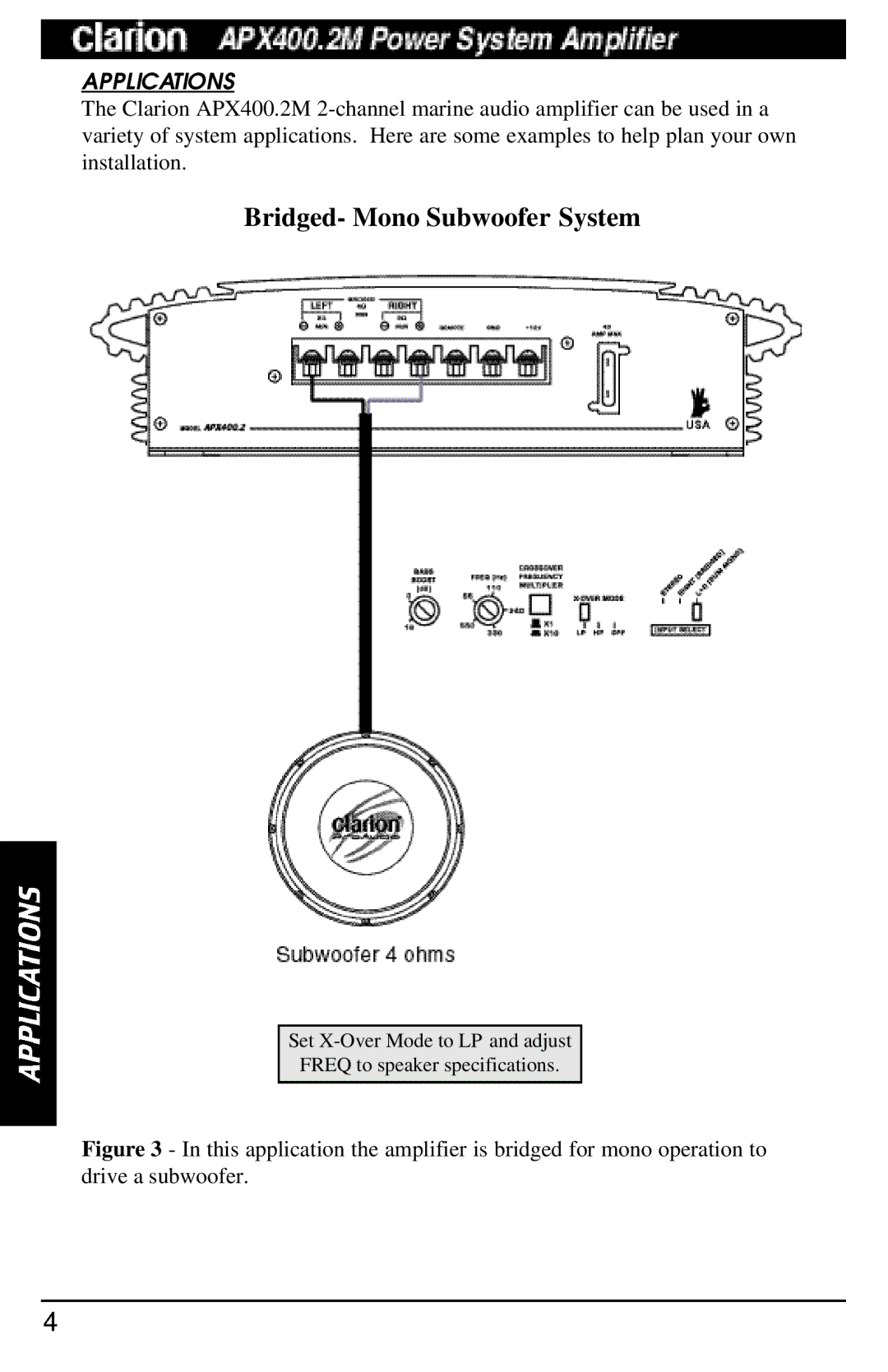Clarion APX400.2M manual Applications 