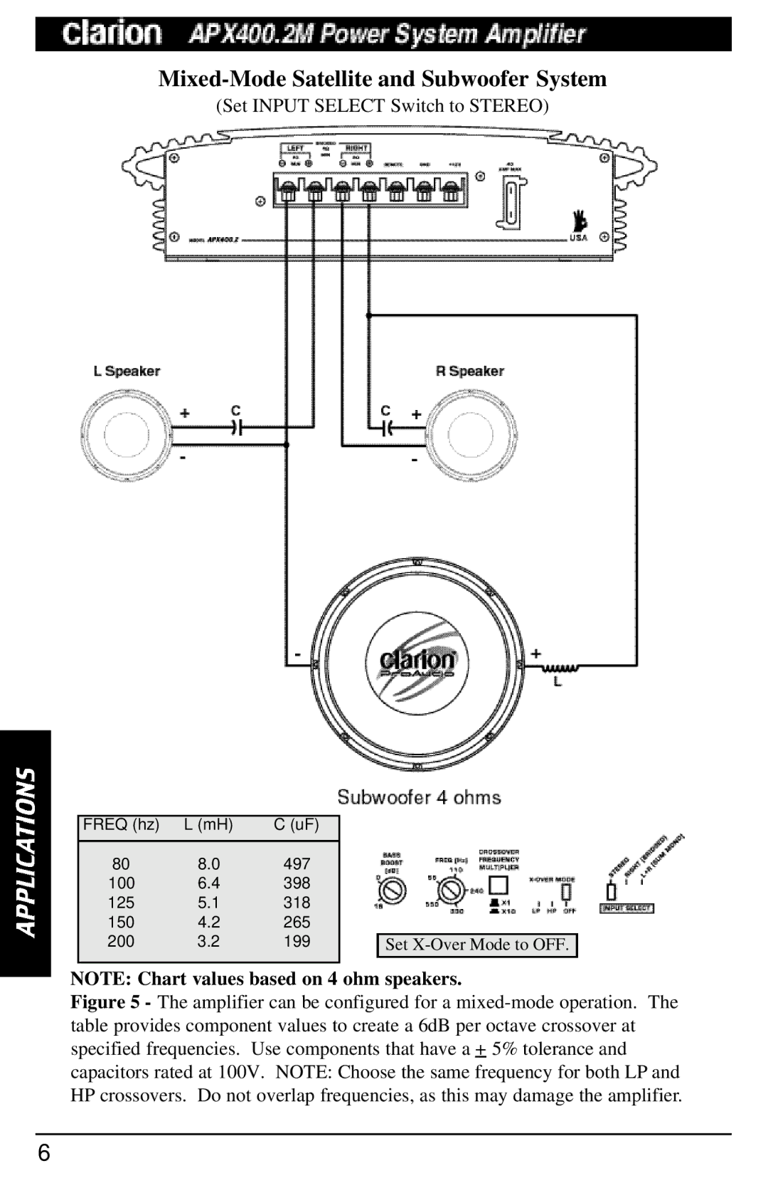 Clarion APX400.2M manual Mixed-Mode Satellite and Subwoofer System 