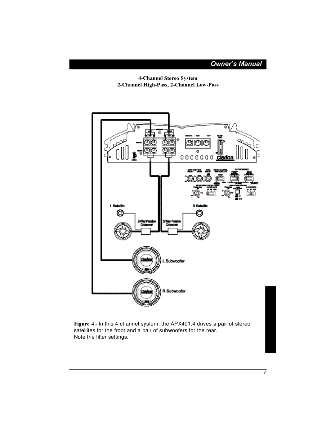 Clarion APX401.4 installation manual Channel Stereo System Channel High-Pass, 2-Channel Low-Pass 