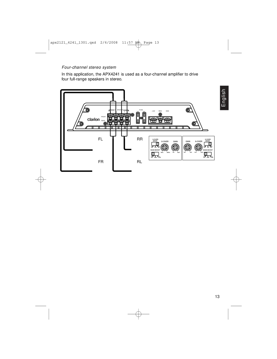 Clarion APX4241 owner manual Four-channel stereo system, Flrr Frrl 