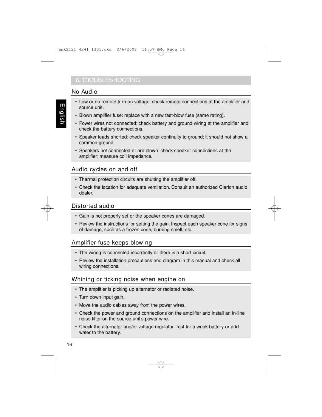 Clarion APX4241 owner manual Troubleshooting 