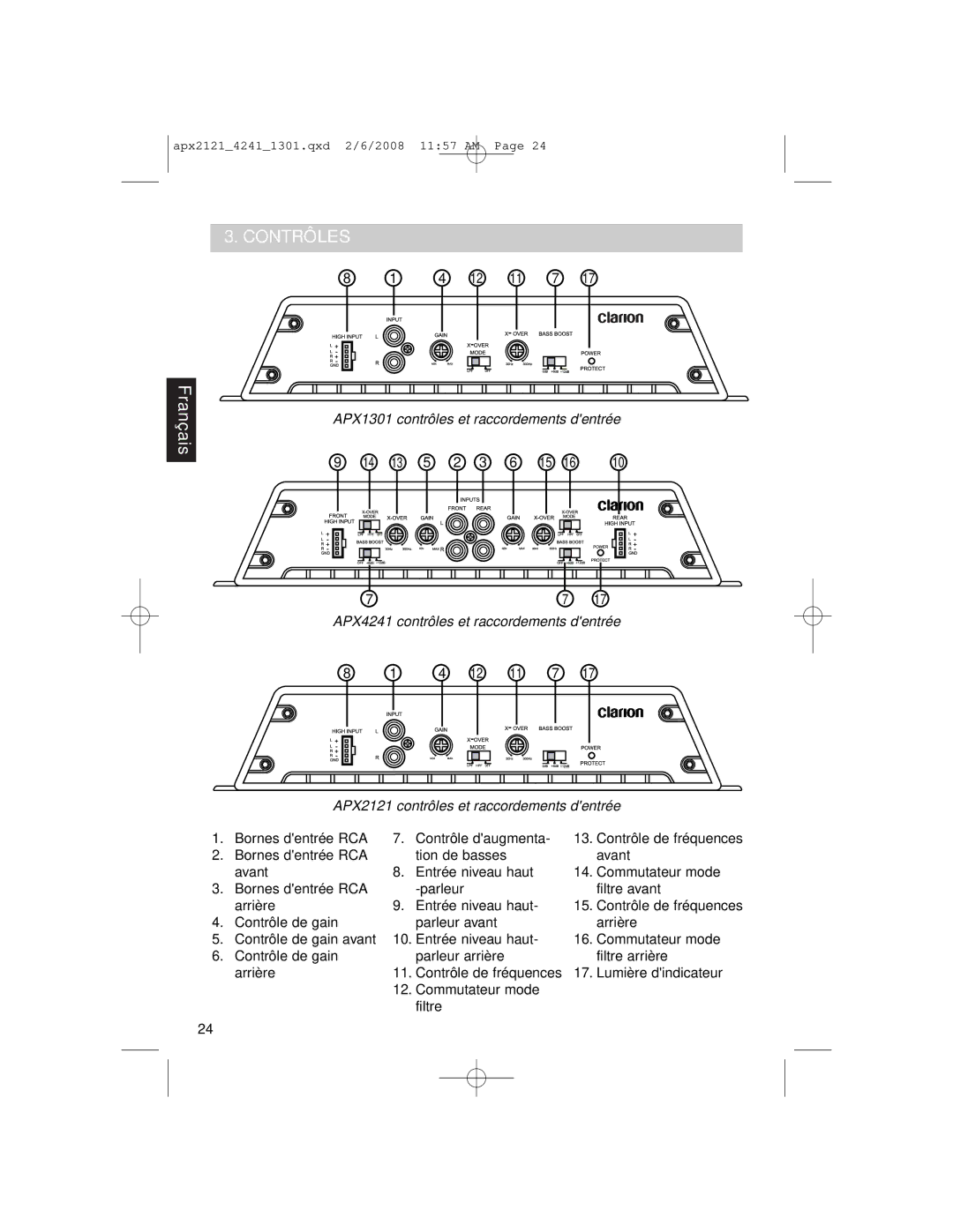 Clarion APX4241 owner manual Contrôles 