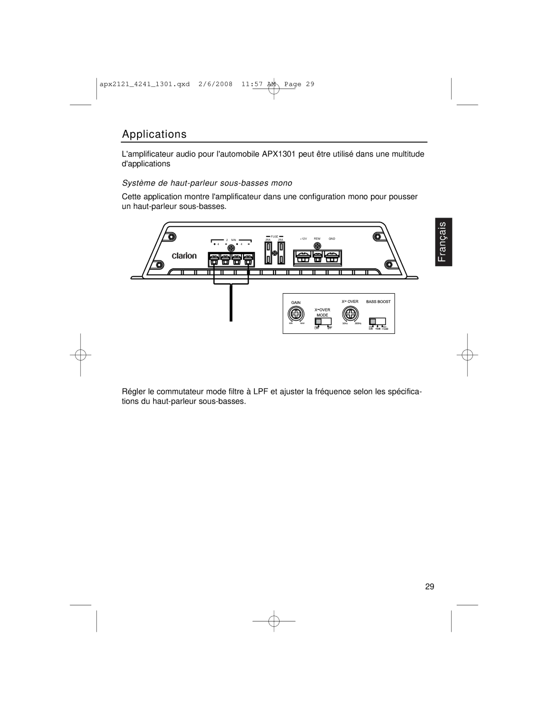 Clarion APX4241 owner manual Système de haut-parleur sous-basses mono 