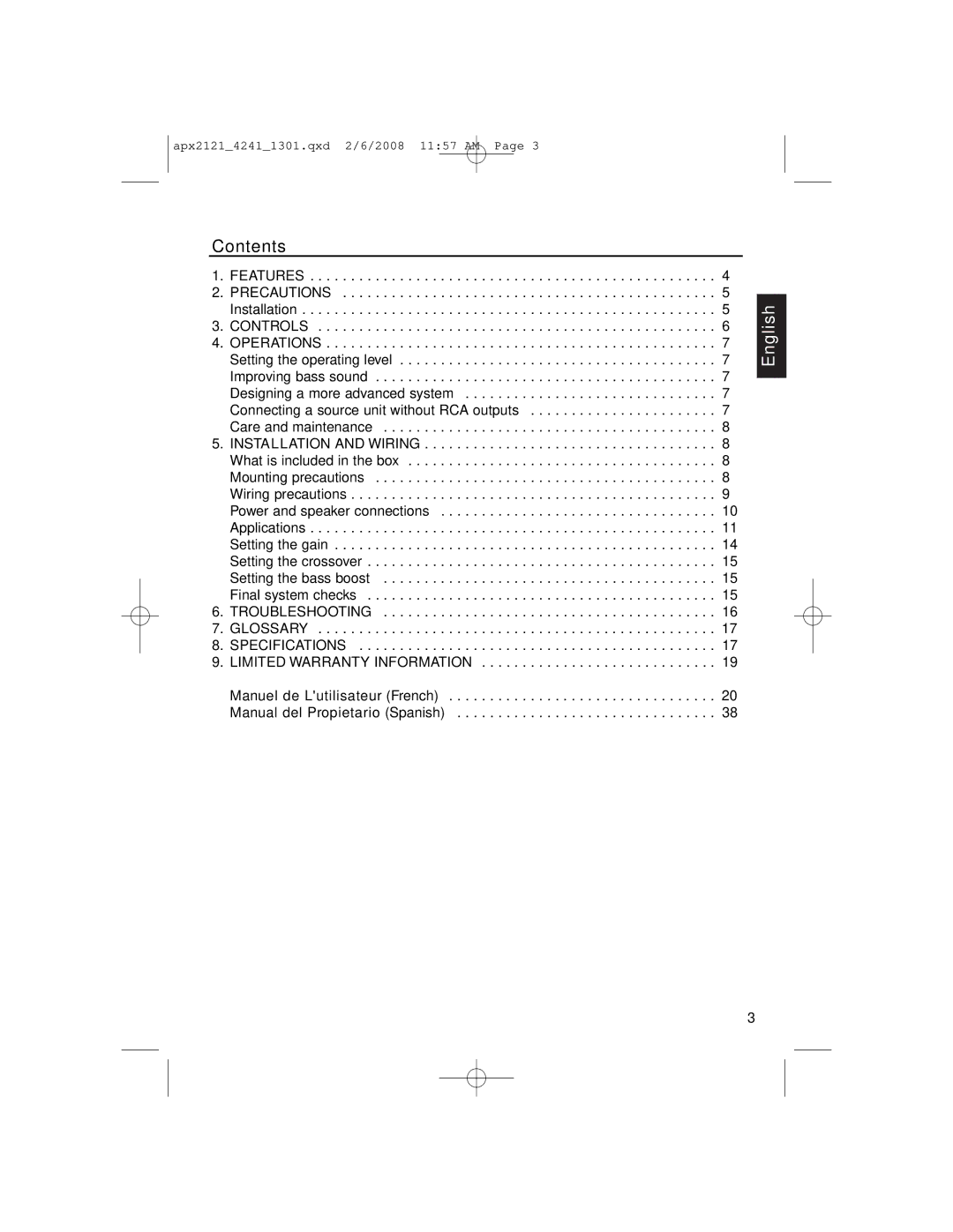 Clarion APX4241 owner manual Contents 