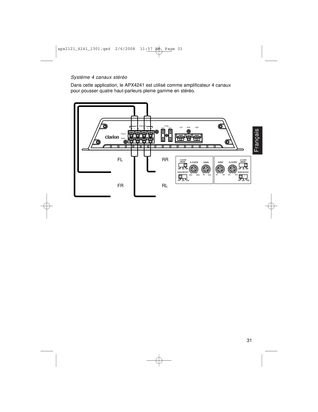 Clarion APX4241 owner manual Système 4 canaux stéréo 