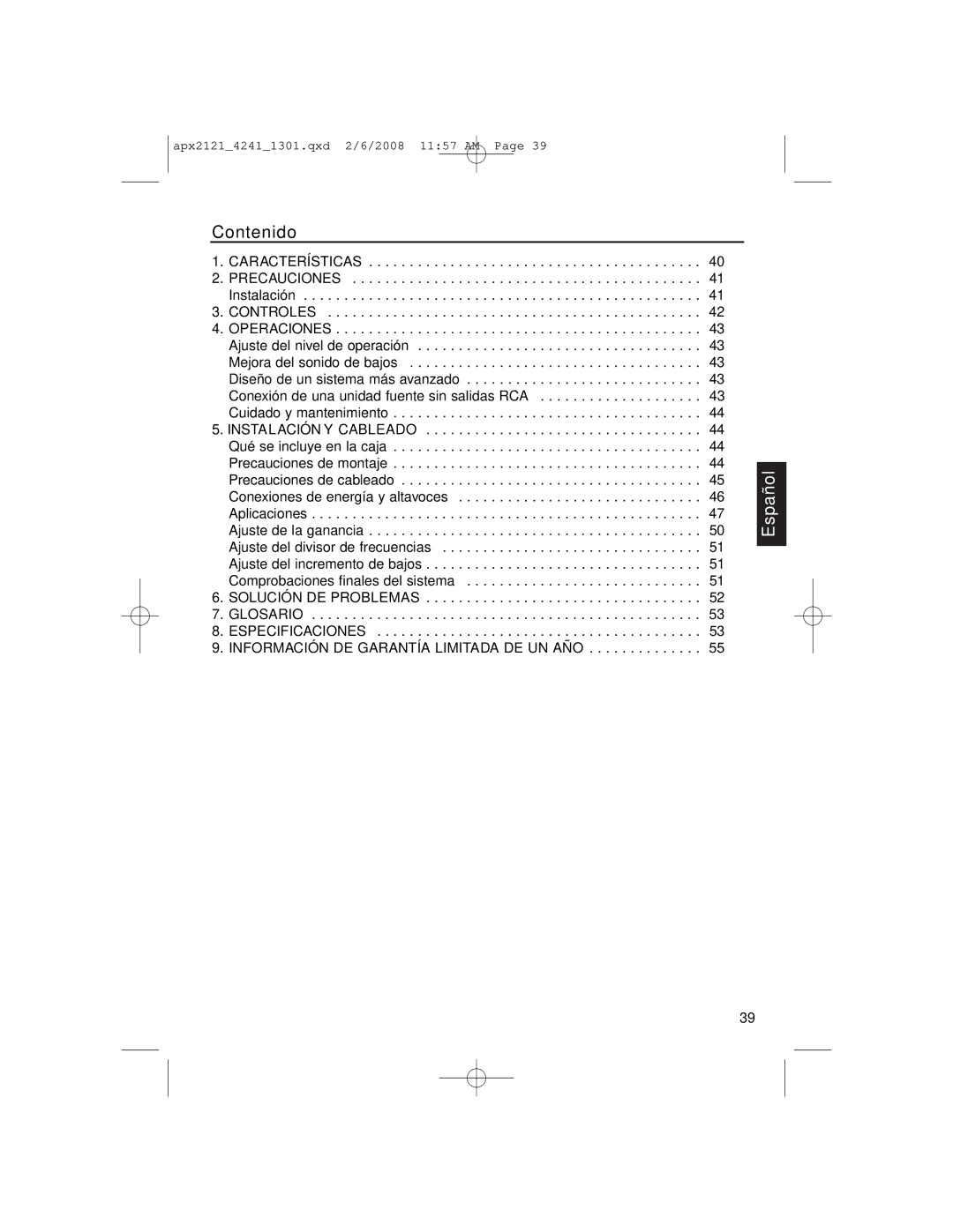 Clarion APX4241 owner manual Contenido, Controles Operaciones 