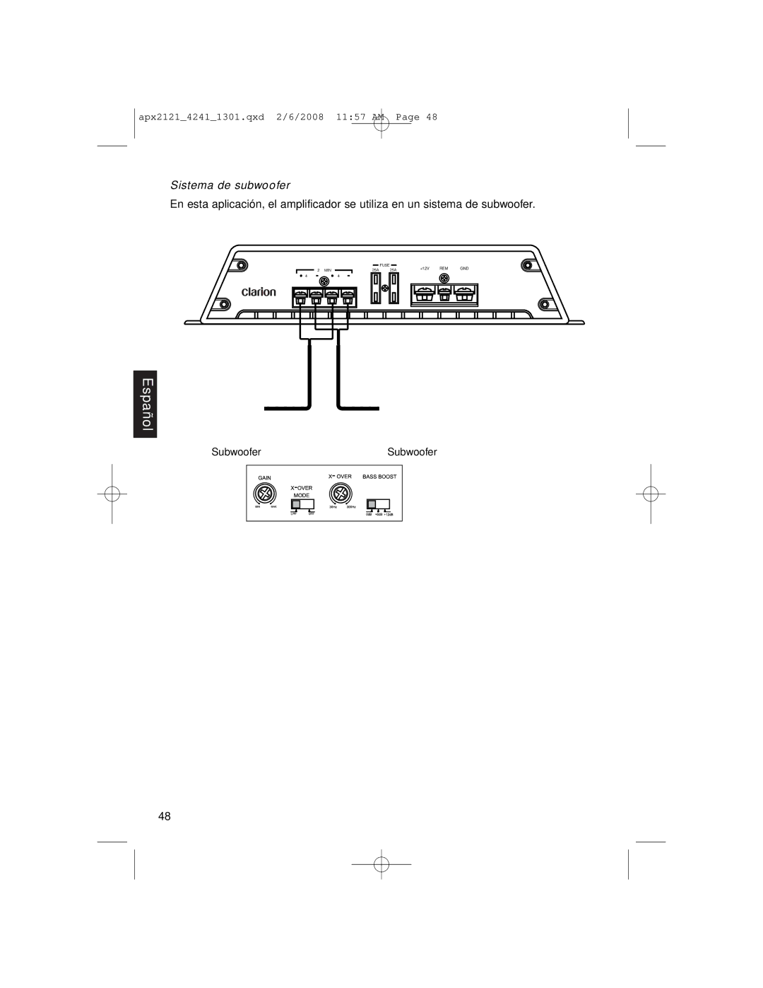 Clarion APX4241 owner manual Sistema de subwoofer 