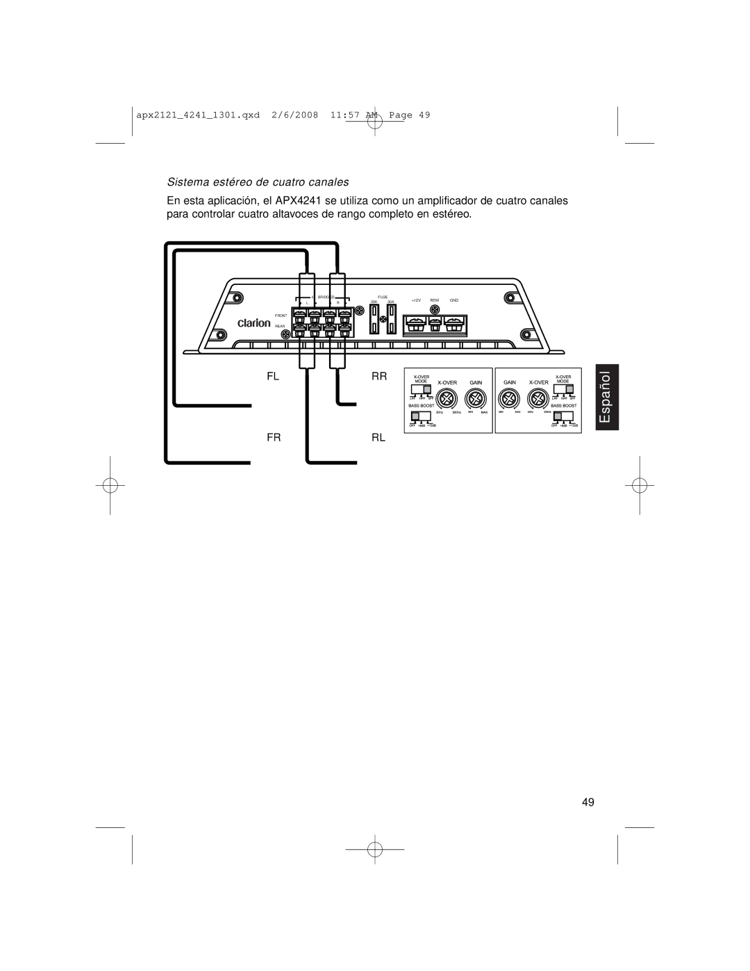 Clarion APX4241 owner manual Sistema estéreo de cuatro canales 