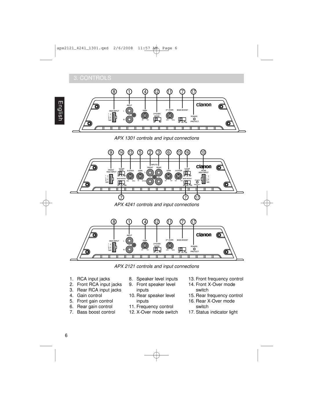 Clarion APX4241 owner manual Controls 