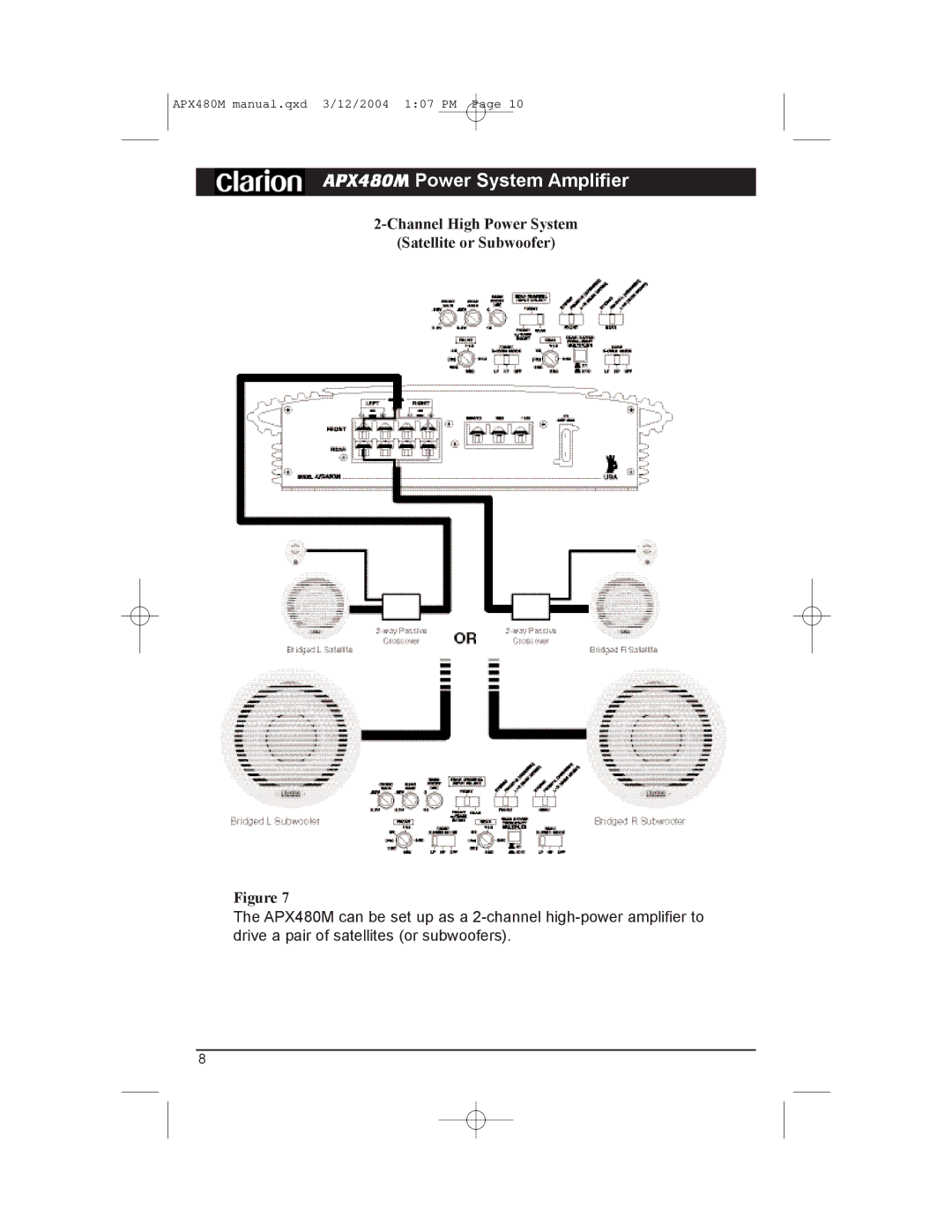 Clarion APX480M manual Channel High Power System Satellite or Subwoofer 