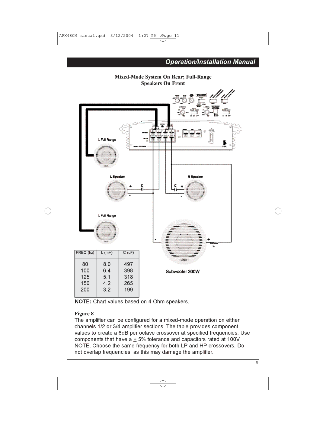 Clarion APX480M manual Mixed-Mode System On Rear Full-Range Speakers On Front 