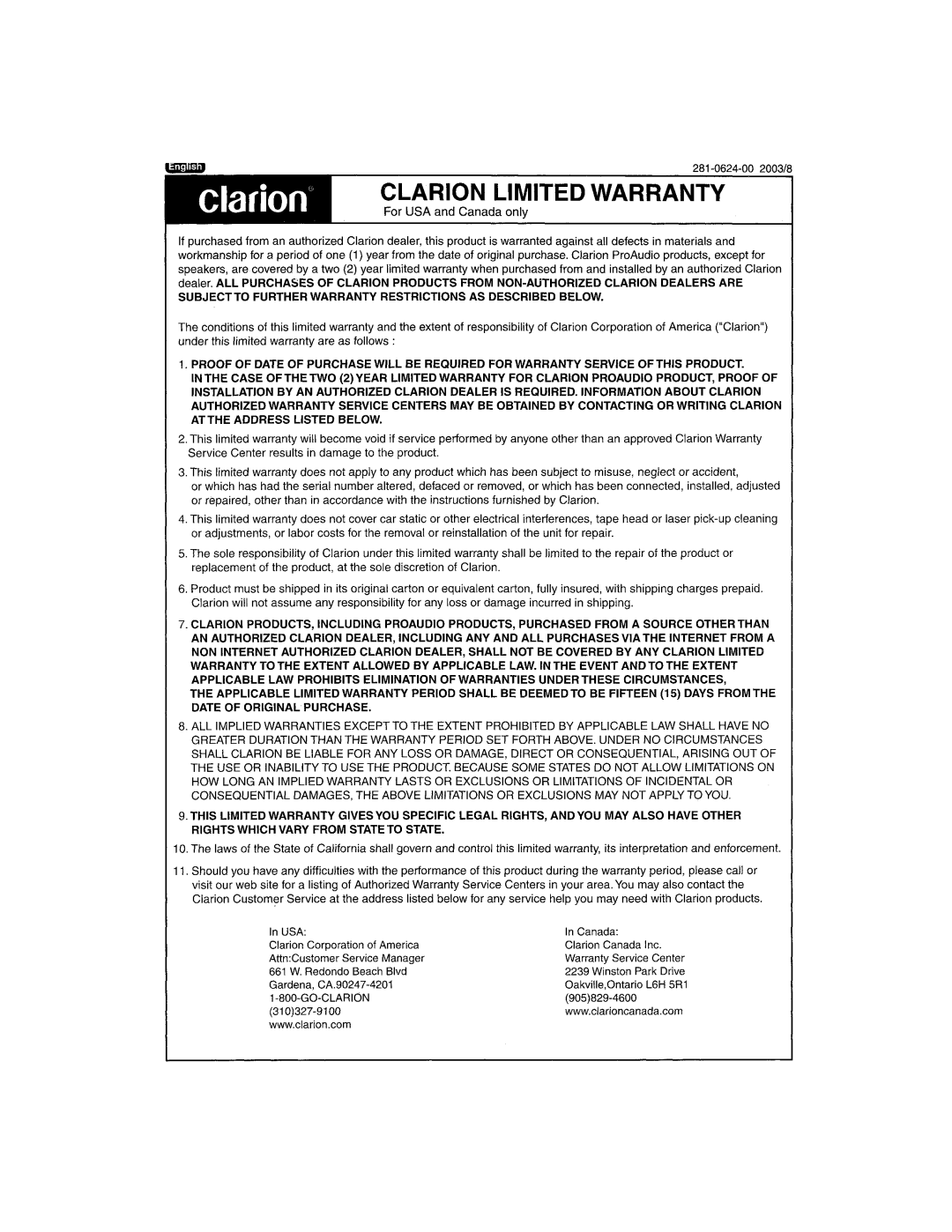 Clarion APX480M manual Clarion 