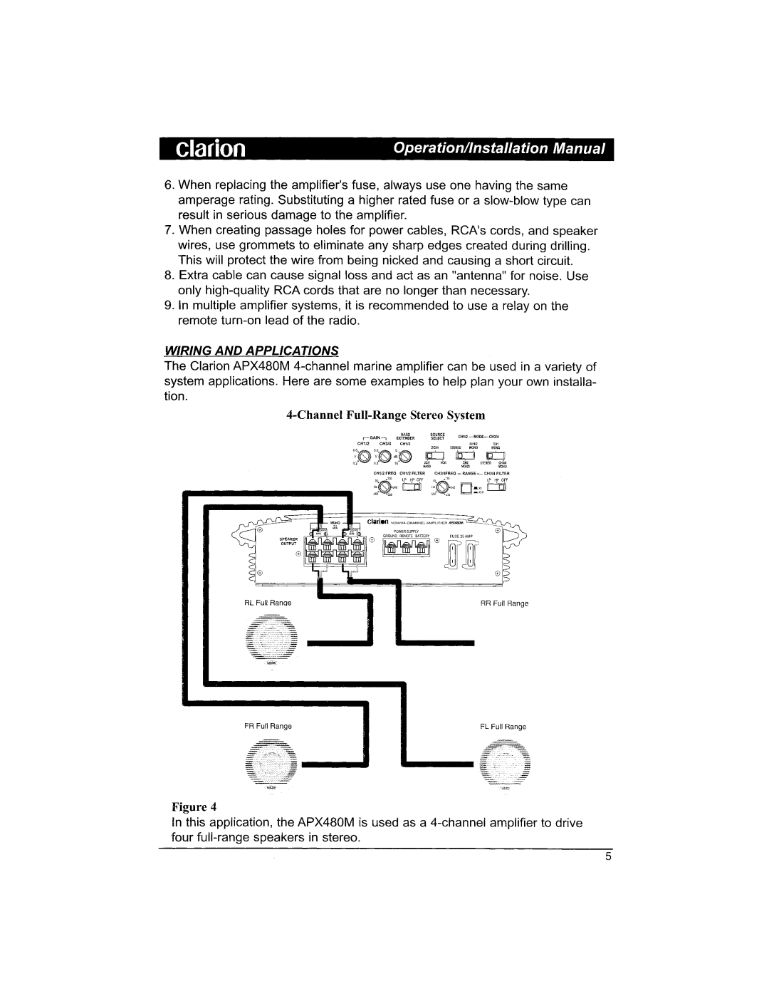 Clarion APX480M manual Clarion, Wiring and Applications 