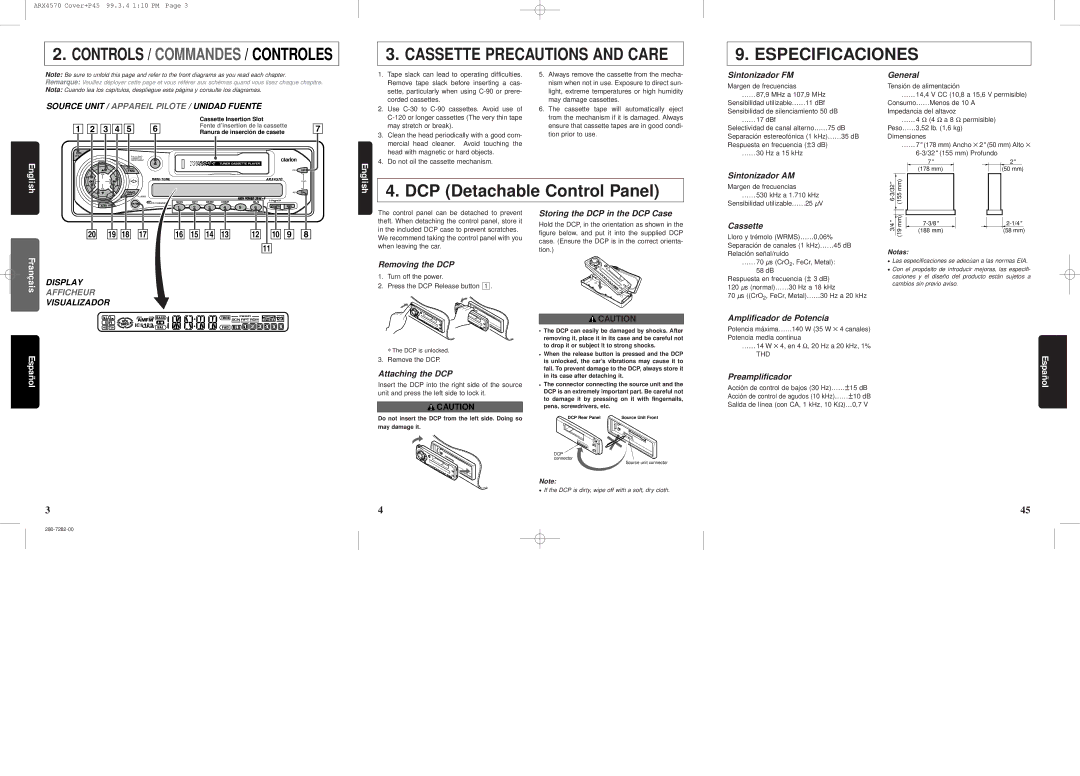 Clarion ARX4570 owner manual Especificaciones 