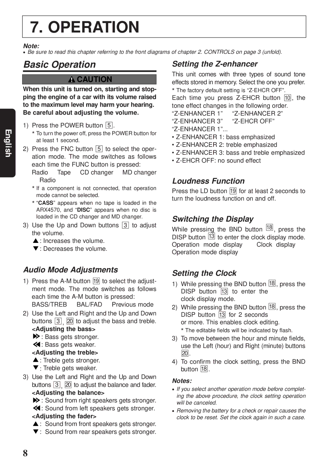 Clarion ARX4570 owner manual Basic Operation 