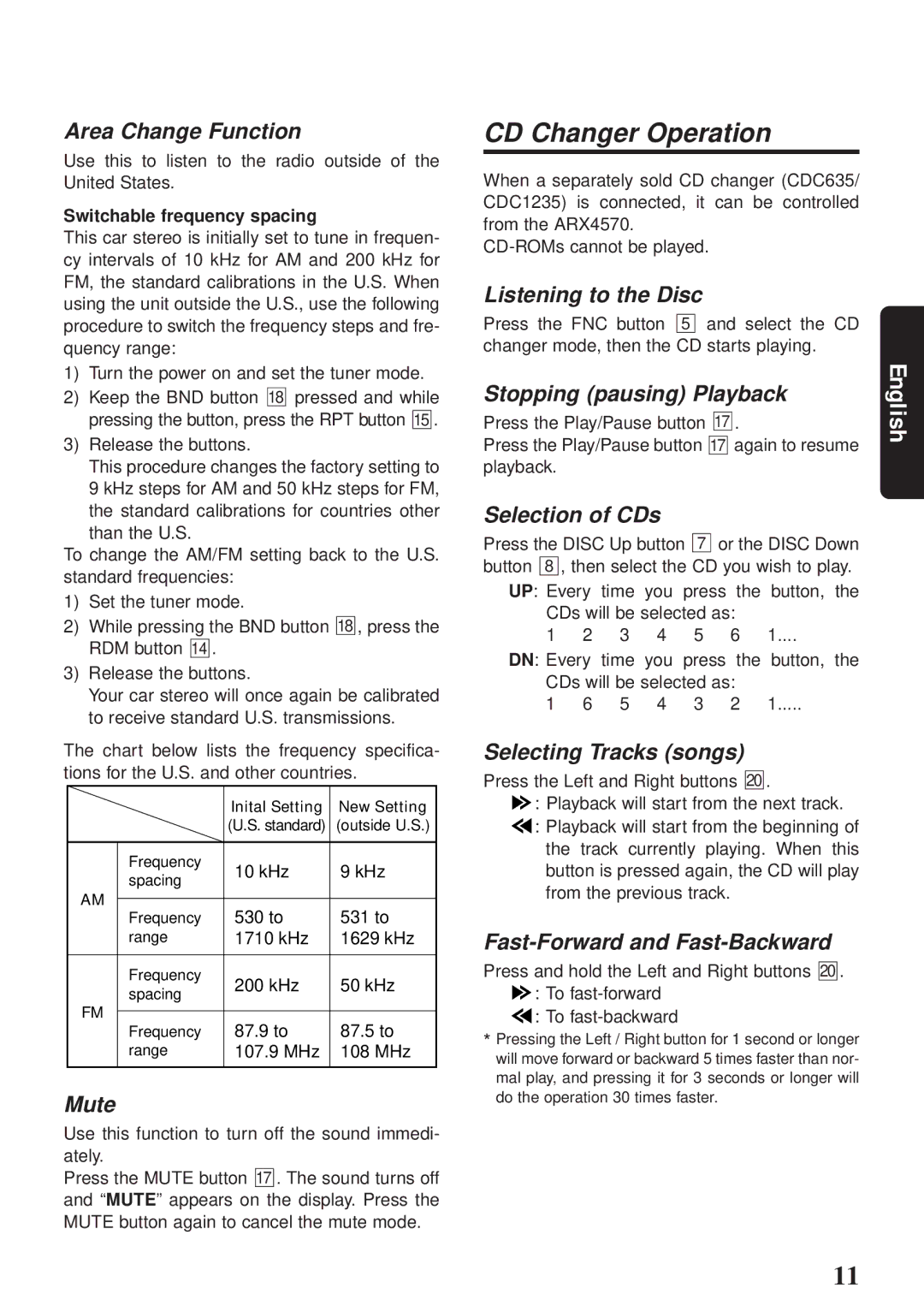 Clarion ARX4570 owner manual CD Changer Operation 