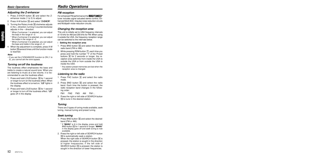 Clarion ARX7570Z owner manual Radio Operations 