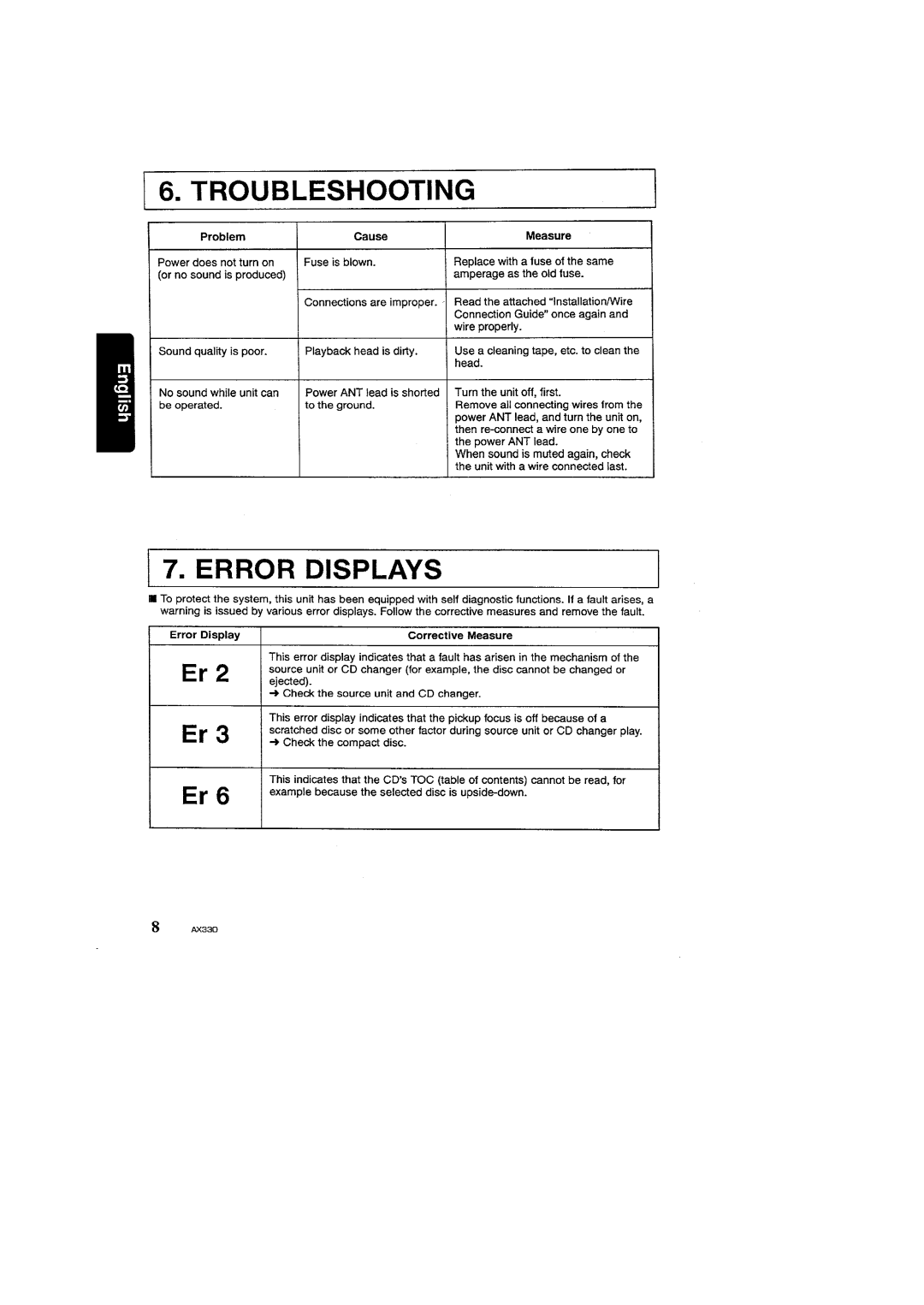 Clarion AX330 manual 