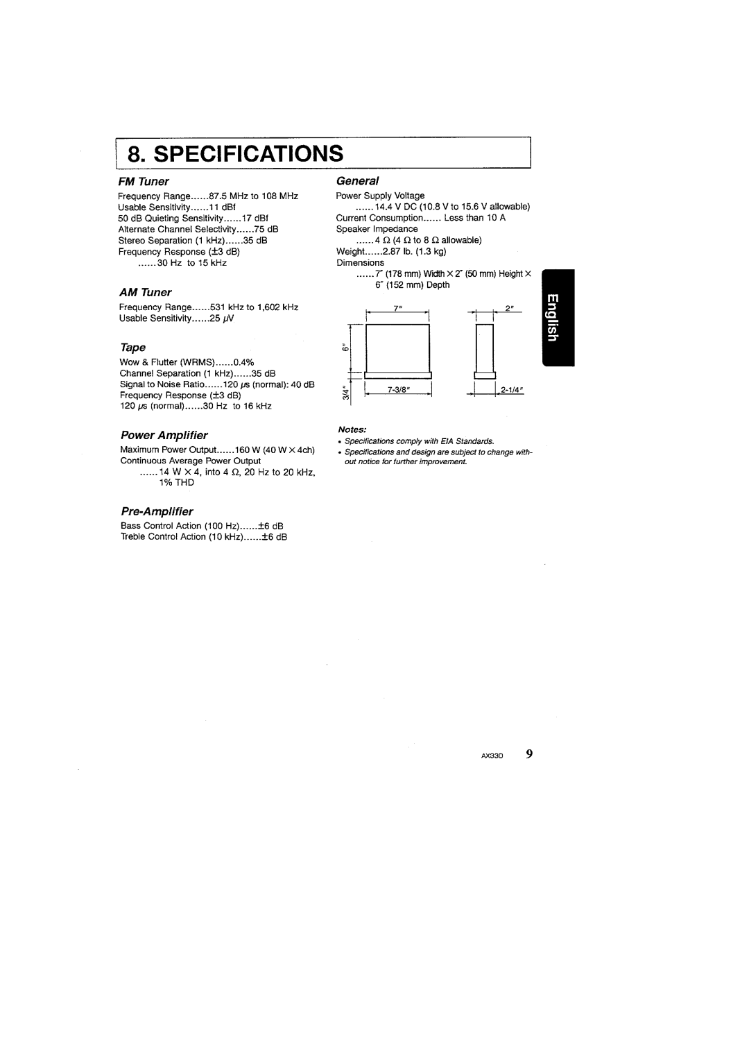 Clarion AX330 manual 