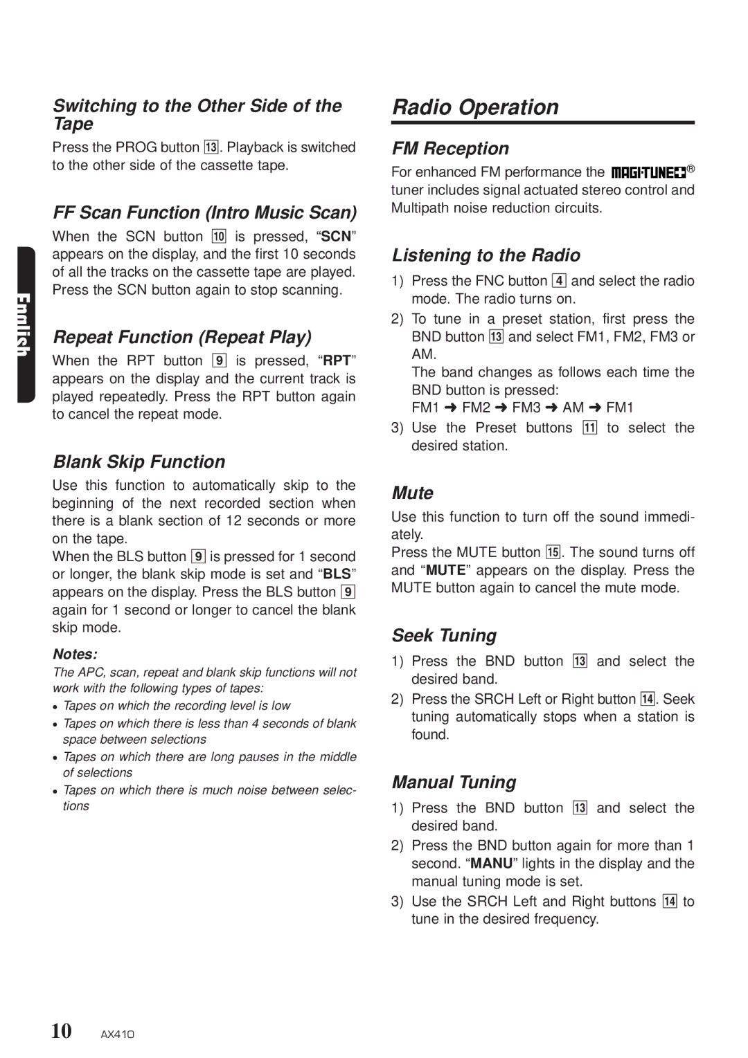 Clarion AX410 owner manual Radio Operation 