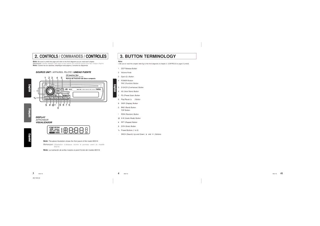 Clarion BD216 owner manual Button Terminology 