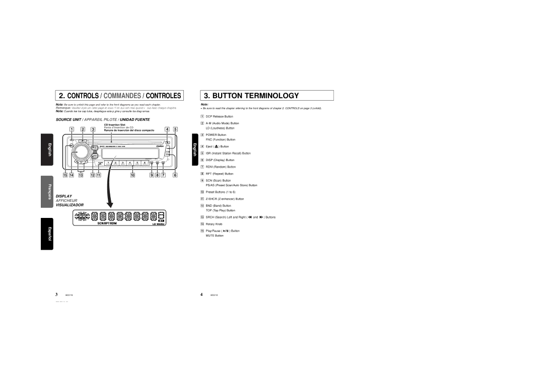 Clarion BD316 owner manual Button Terminology 