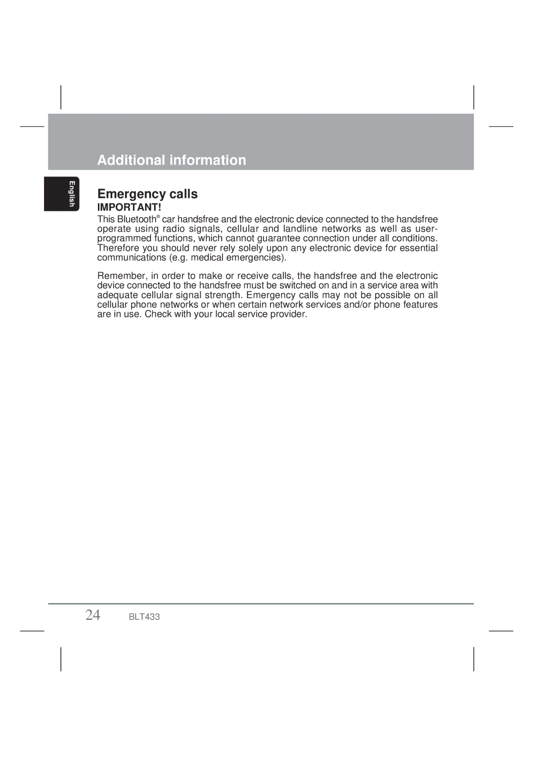 Clarion BLT433 owner manual Emergency calls 