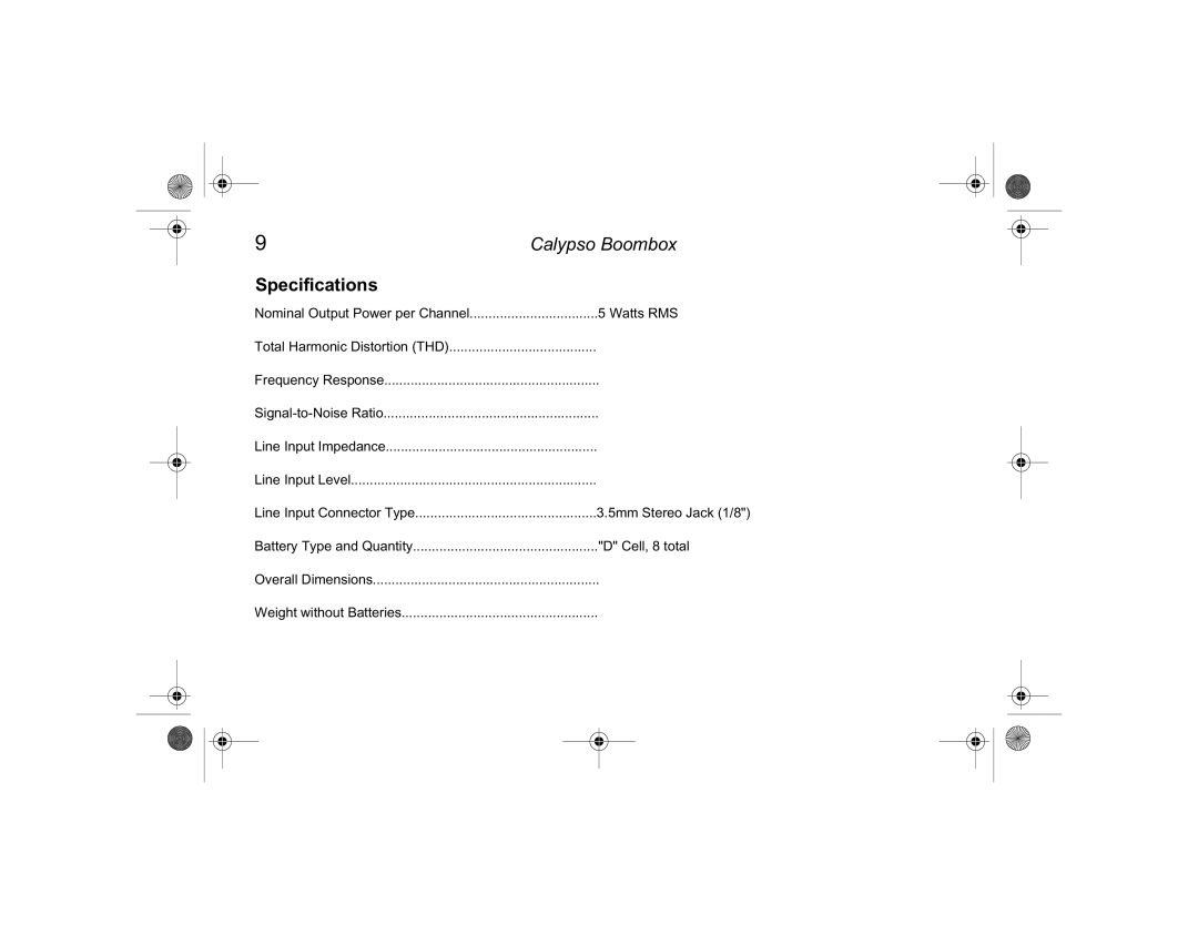 Clarion Boombox manual Specifications 