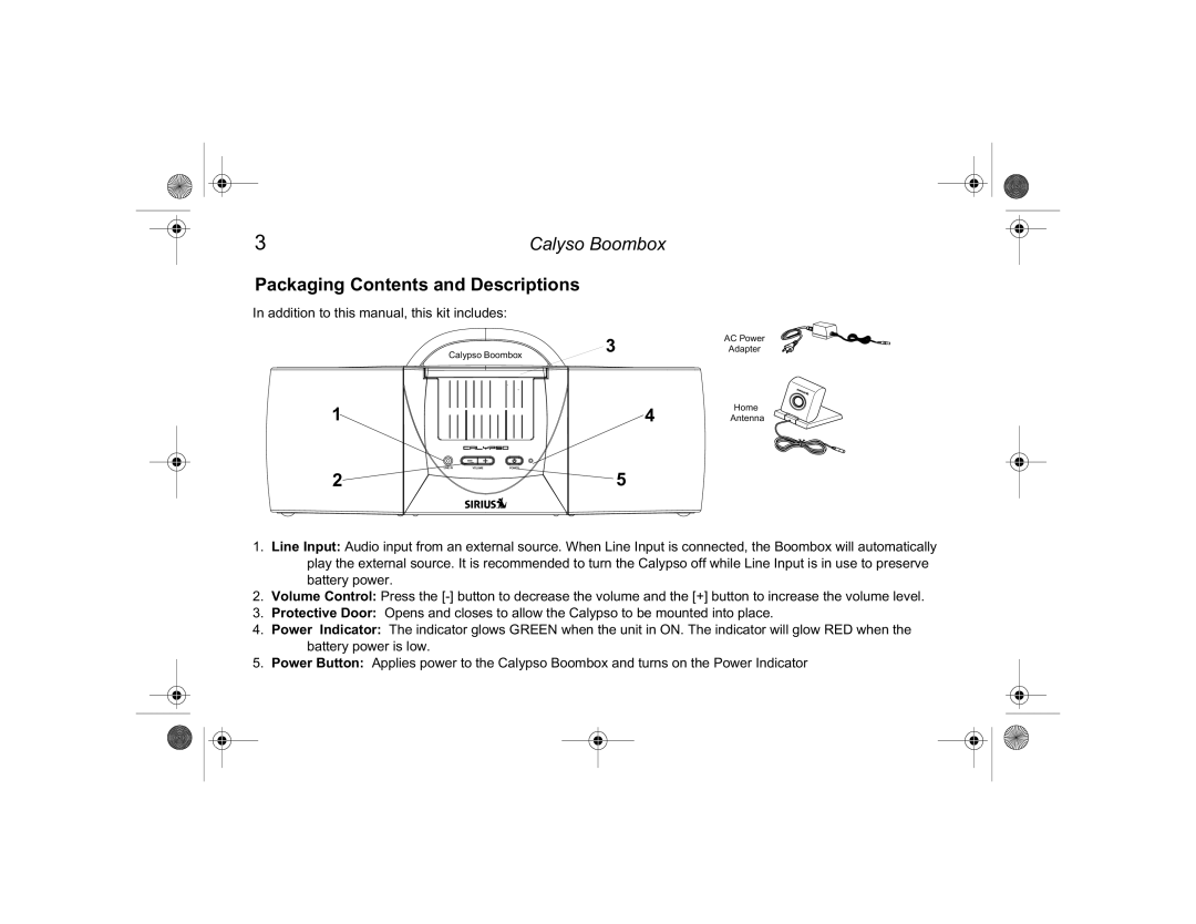 Clarion Boombox manual Packaging Contents and Descriptions 