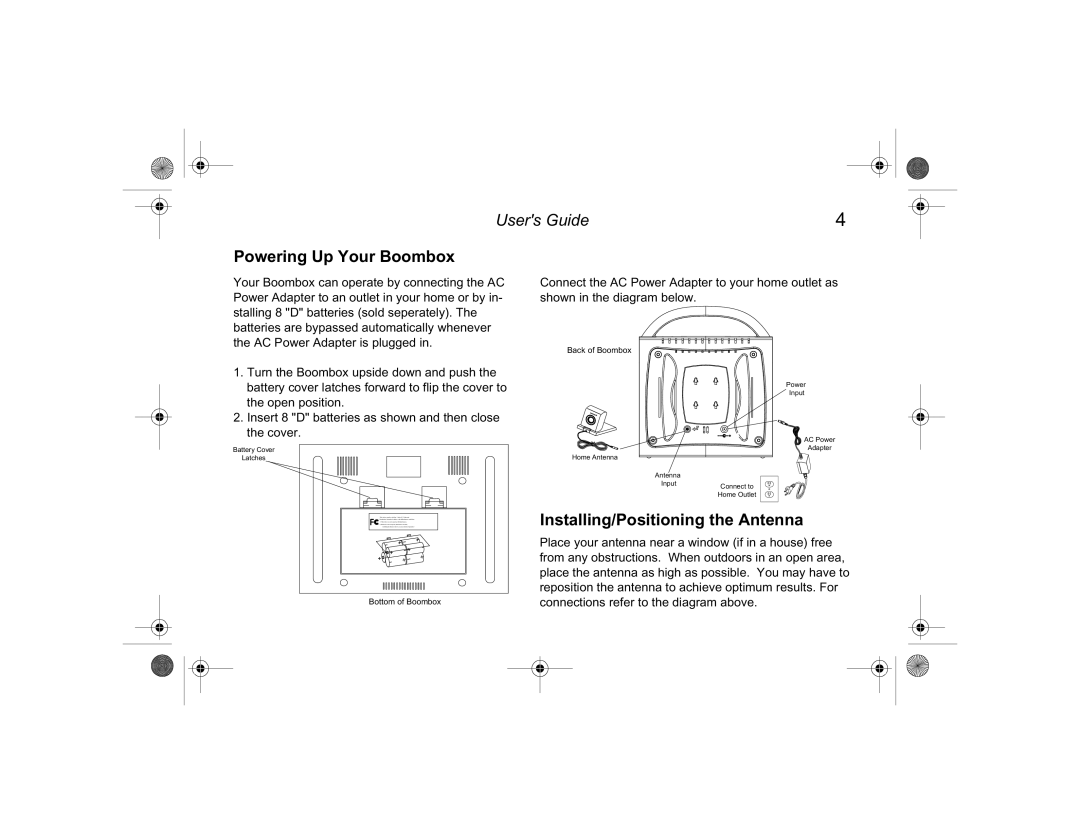 Clarion manual Powering Up Your Boombox, Installing/Positioning the Antenna 