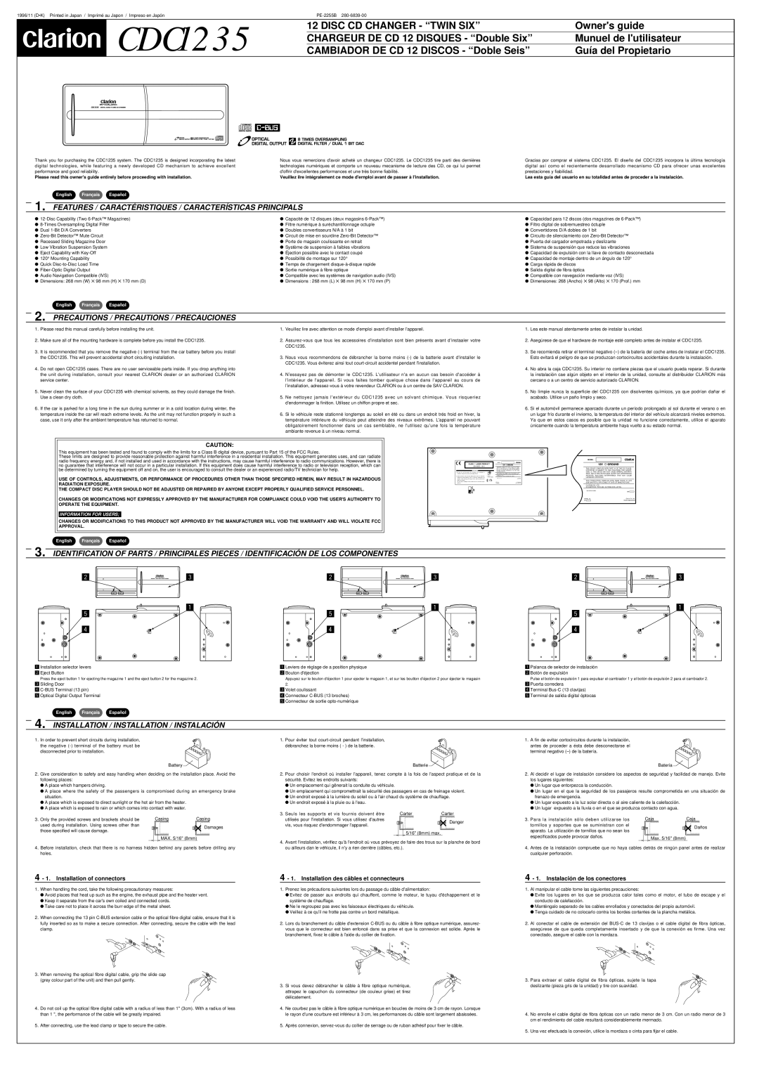 Clarion CDC1235 dimensions Features / Caractéristiques / Características Principals 