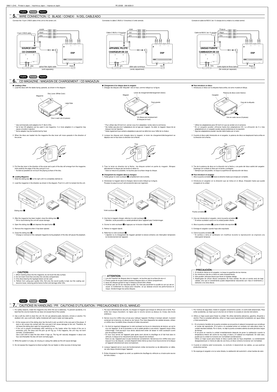 Clarion CDC1235 Wire Connection / CÂ Blage / Conexió N DEL Cableado, CD Magazine / Magasin DE Chargement / CD Magazijn 