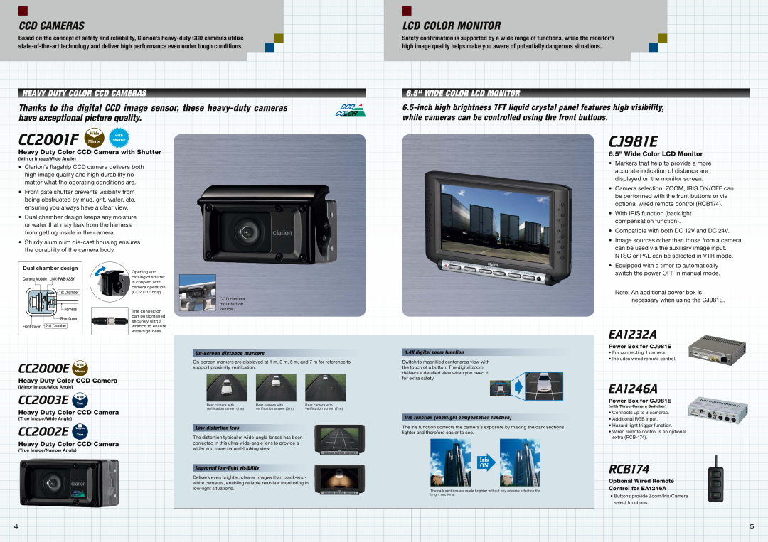 Clarion CJ7100E CC2001F, CJ981E, EA1232A, CC2000E, CC2003E, CC2002E, EA1246A, RCB174, Ccd Cameras, Lcd Color Monitor 