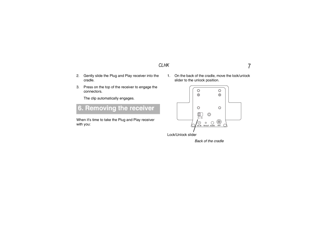 Clarion CLHK manual Removing the receiver 