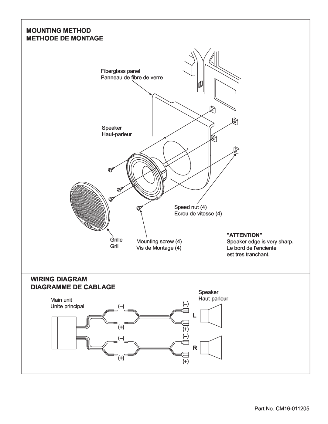 Clarion CM16-011205T manual Mounting Method Methode De Montage, Wiring Diagram Diagramme De Cablage 