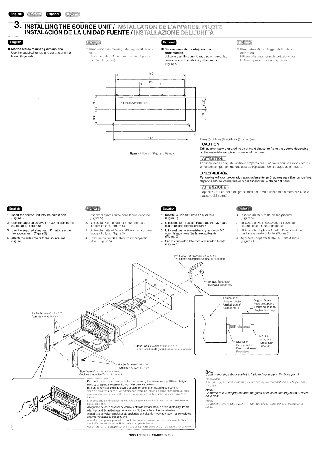 Clarion CMD5 manual Installing the Source Unit I Instalacion DE LA UNlOAD Fuente 