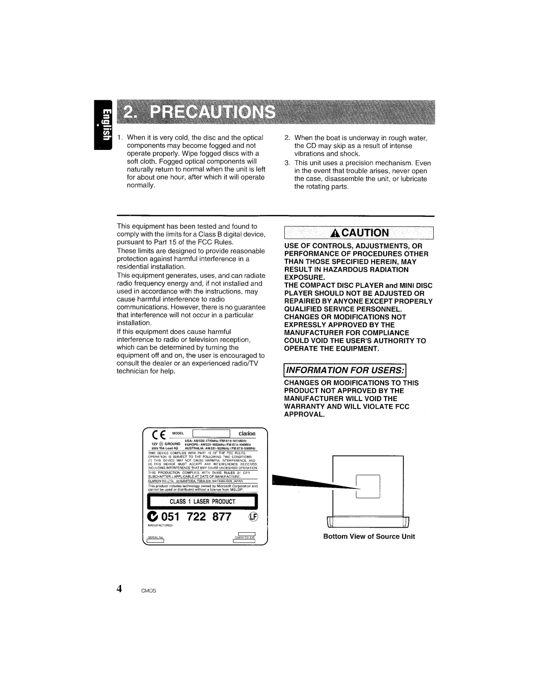 Clarion CMD5 manual Iinformation for Usersi 